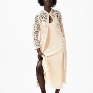 Zara EMBROIDERED GUIPURE KIMONO Limited Edition Cream Lace Crochet Coat Cardigan